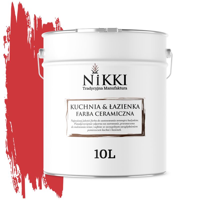 Farba Ceramiczna do Kuchni i Łazienki Zmywalna NIKKI Czerwony ognisty H3516 Głęboki Mat 10L