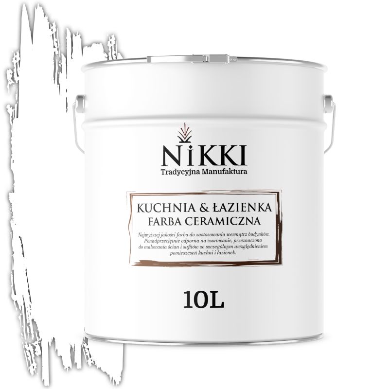 Farba Ceramiczna do Kuchni i Łazienki Zmywalna NIKKI Śnieżny biały Głęboki Mat 10L