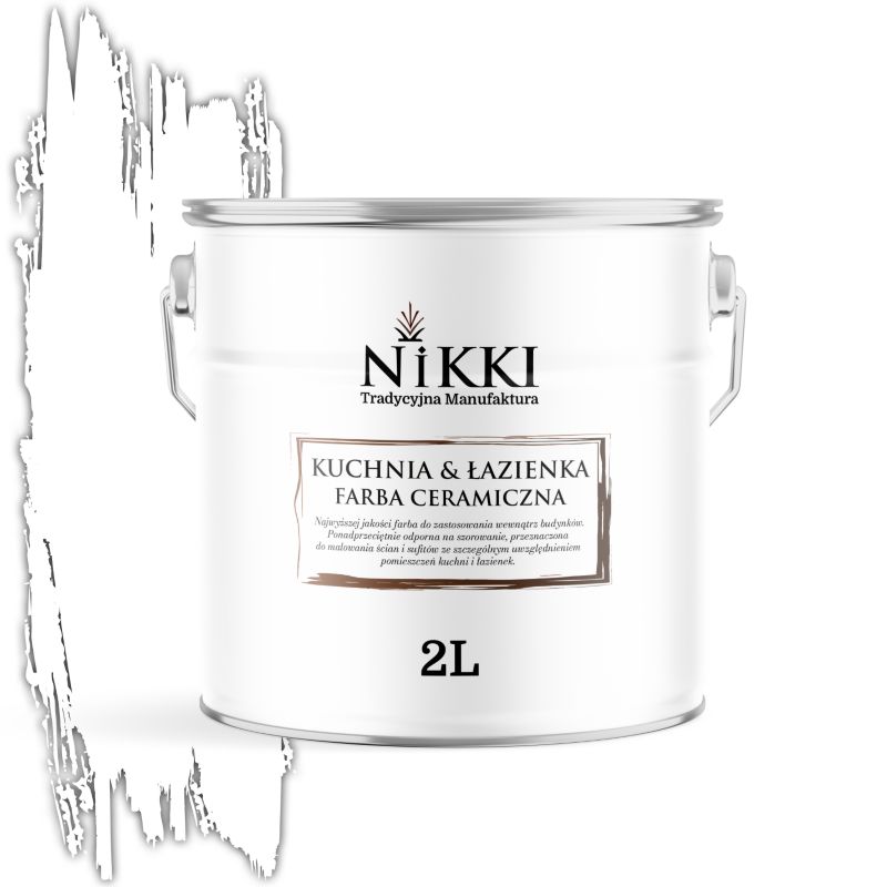 Farba Ceramiczna do Kuchni i Łazienki Zmywalna NIKKI Śnieżny biały Głęboki Mat 2L