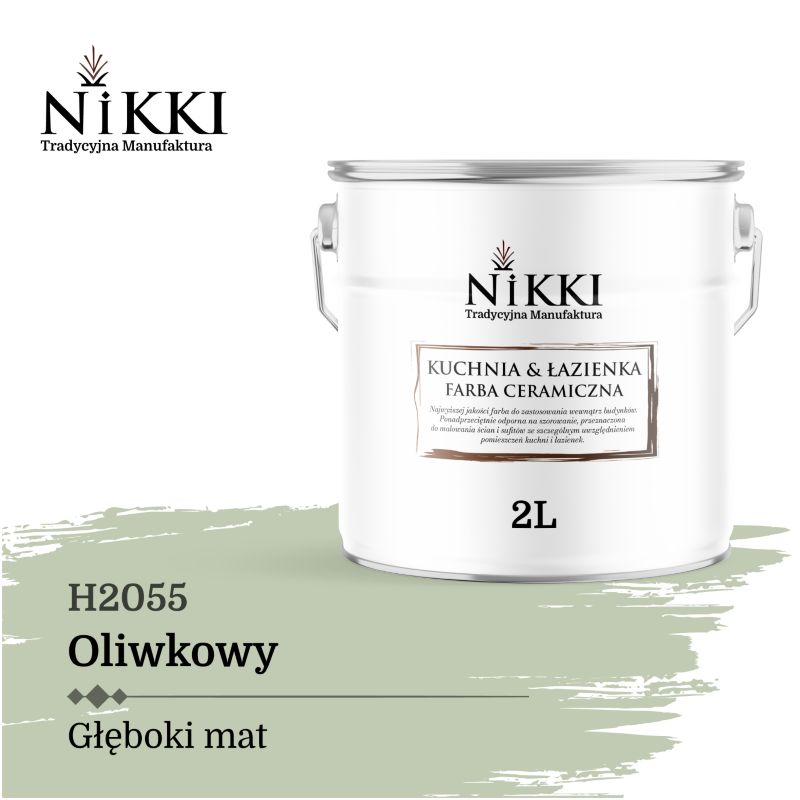 Farba Ceramiczna do Kuchni i Łazienki Zmywalna NIKKI Oliwkowy H2055 Głęboki Mat 2L