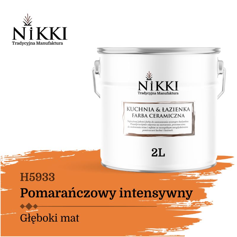 Farba Ceramiczna do Kuchni i Łazienki Zmywalna NIKKI Pomarańczowy intensywny H5933 Głęboki Mat 2L