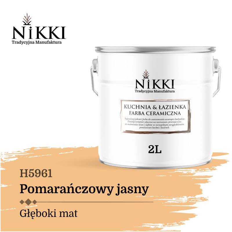 Farba Ceramiczna do Kuchni i Łazienki Zmywalna NIKKI Pomarańczowy jasny H5961 Głęboki Mat 2L