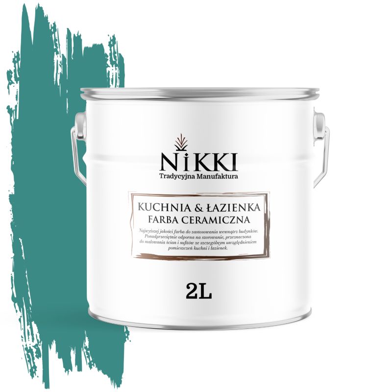 Farba Ceramiczna do Kuchni i Łazienki Zmywalna NIKKI Turkusowy ciemny H1421 Głęboki Mat 2L