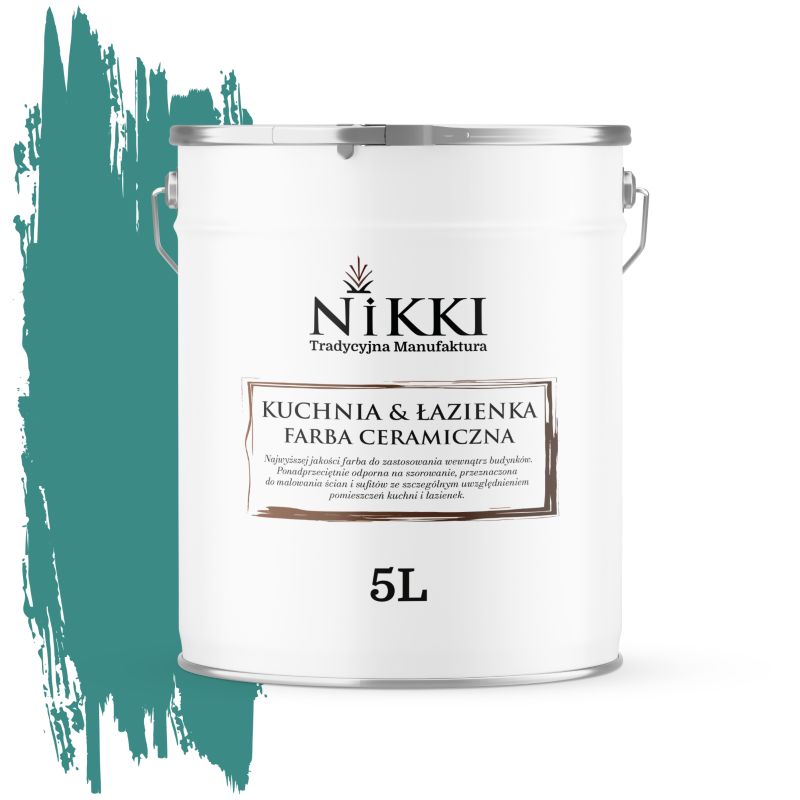 Farba Ceramiczna do Kuchni i Łazienki Zmywalna NIKKI Turkusowy ciemny H1421 Głęboki Mat 5L
