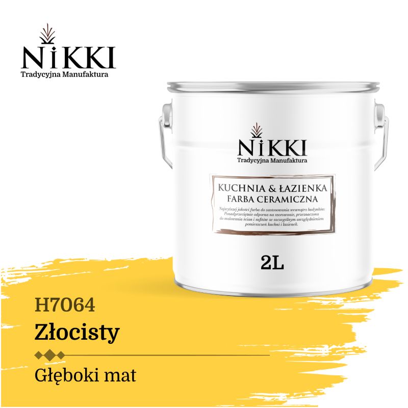 Farba Ceramiczna do Kuchni i Łazienki Zmywalna NIKKI Złocisty H7064 Głęboki Mat 2L