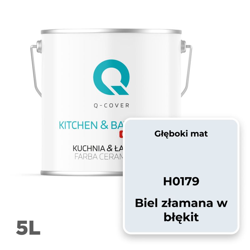 Farba Ceramiczna Kuchnia & Łazienka Q-Cover Biel złamana w błękit H0179 Głęboki Mat 5L