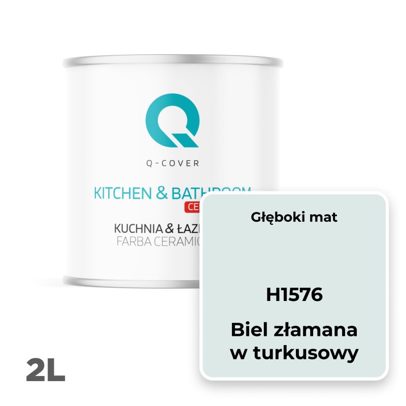 Farba Ceramiczna Kuchnia & Łazienka Q-Cover Biel złamana z turkusowy H1576 Głęboki Mat 2L