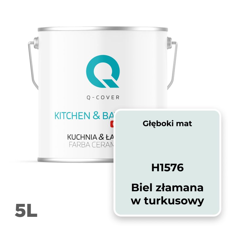 Farba Ceramiczna Kuchnia & Łazienka Q-Cover Biel złamana z turkusowy H1576 Głęboki Mat 5L