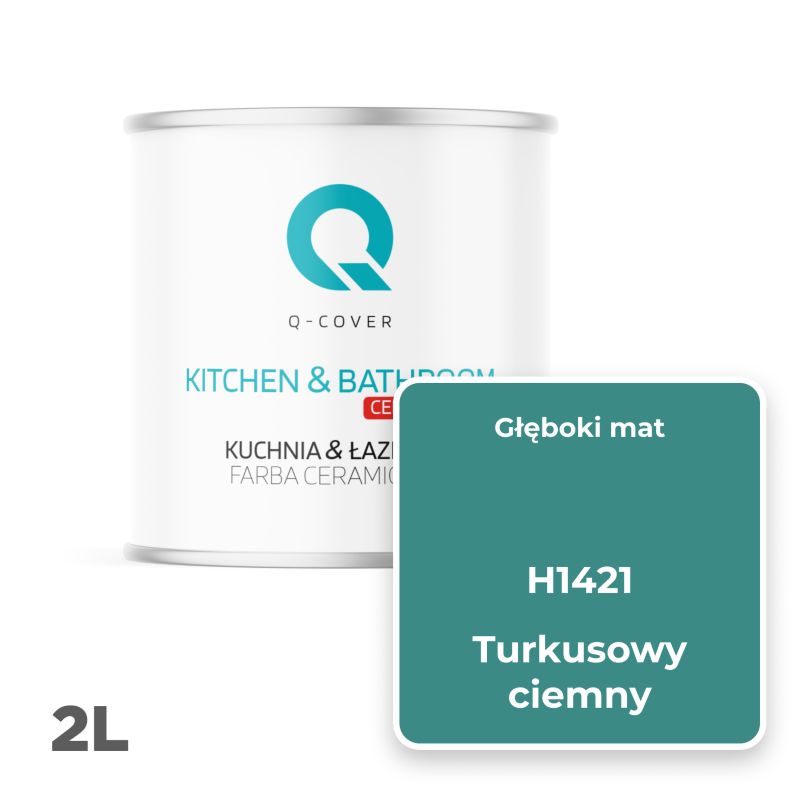 Farba Ceramiczna Kuchnia & Łazienka Q-Cover Turkusowy ciemny H1421 Głęboki Mat 2L
