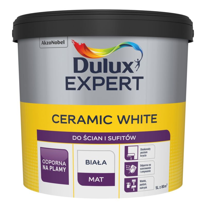 Farba ceramiczna plamoodporna Dulux Expert biała 5 l