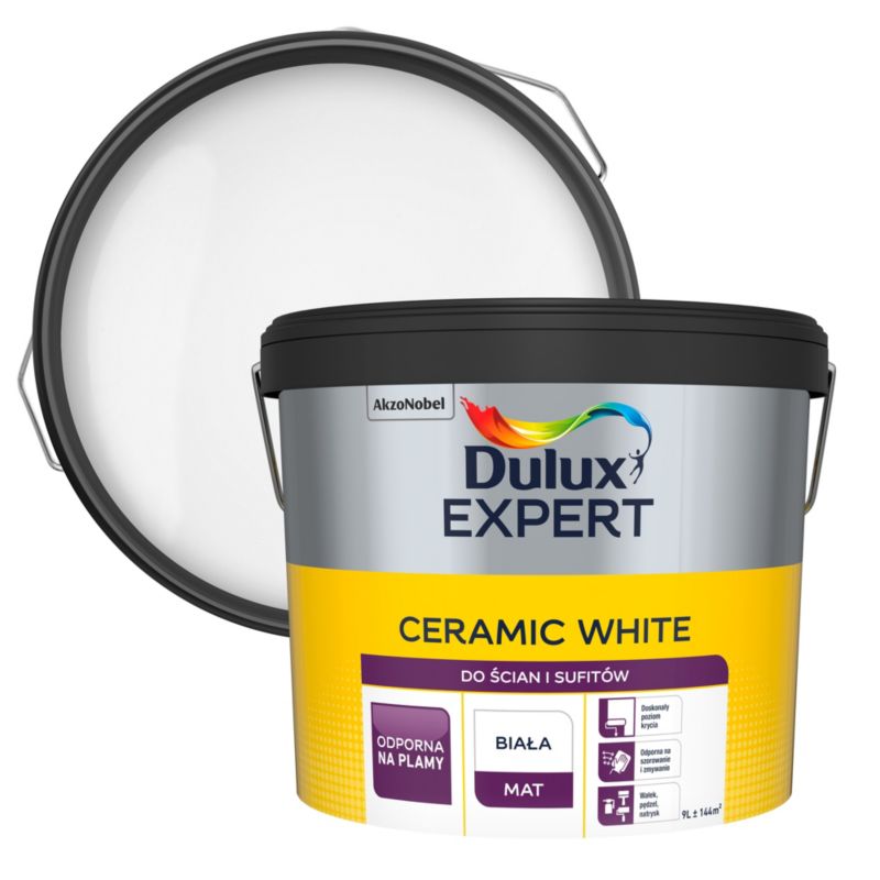 Farba ceramiczna plamoodporna Dulux Expert biała 9 l