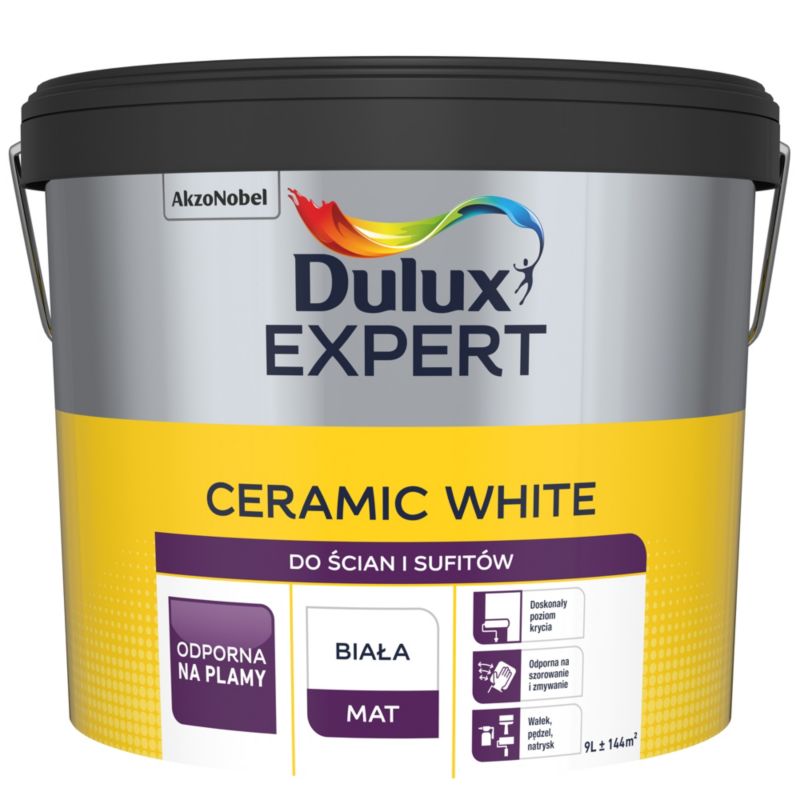 Farba ceramiczna plamoodporna Dulux Expert biała 9 l