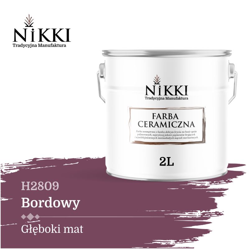 Farba Ceramiczna Wewnętrzna Ściany i Sufity NIKKI Bordowy H2809 Głęboki Mat 2L