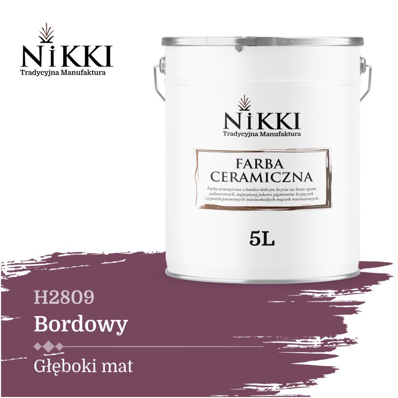 Farba Ceramiczna Wewnętrzna Ściany i Sufity NIKKI Bordowy H2809 Głęboki Mat 5L