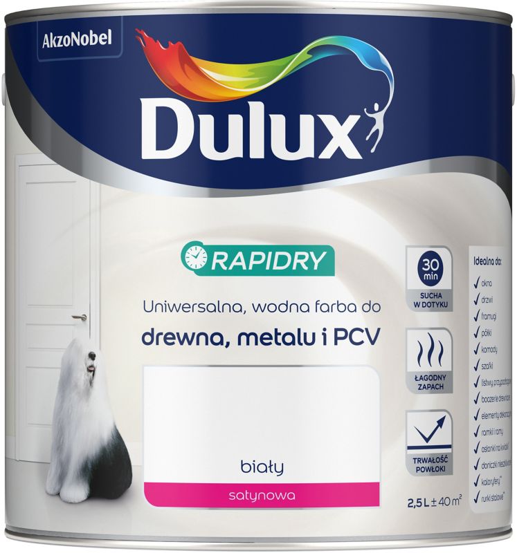 Farba do drewna i metalu Dulux Rapidry biała 2,5 l