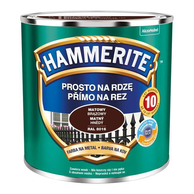 Farba do metalu Hammerite Prosto Na Rdzę matowy brązowy 0,25 l