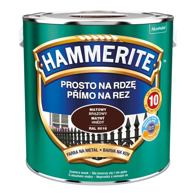 Farba do metalu Hammerite Prosto Na Rdzę matowy brązowy 2,5 l