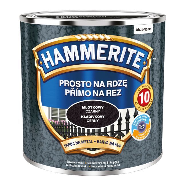 Farba do metalu Hammerite Prosto Na Rdzę młotkowy czarny 0,25 l