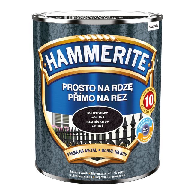 Farba do metalu Hammerite Prosto Na Rdzę młotkowy czarny 0,7 l