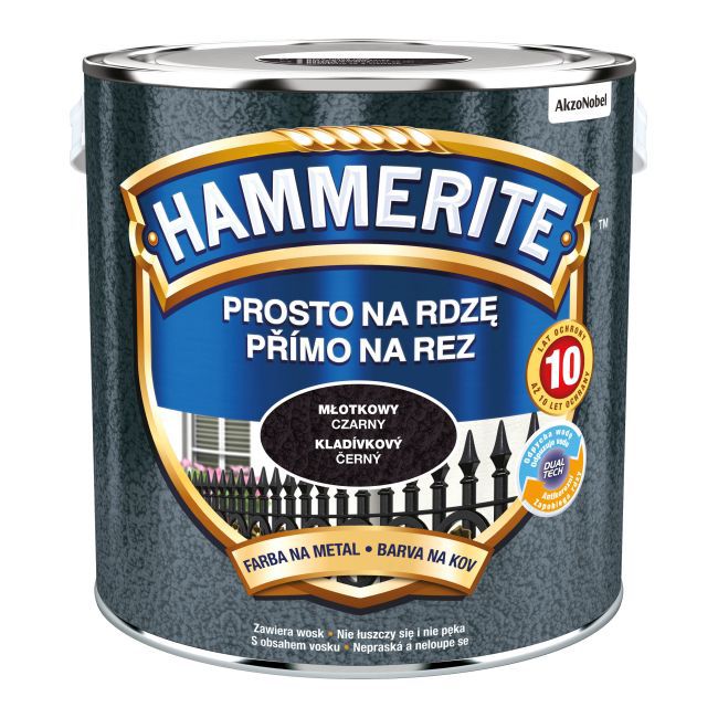 Farba do metalu Hammerite Prosto Na Rdzę młotkowy czarny 2,5 l