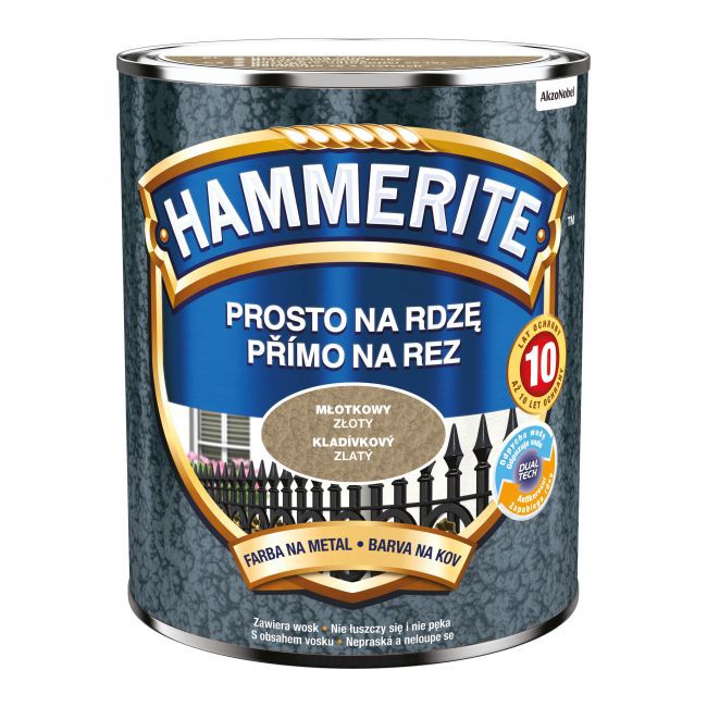 Farba do metalu Hammerite Prosto Na Rdzę młotkowy złoty 0,7 l