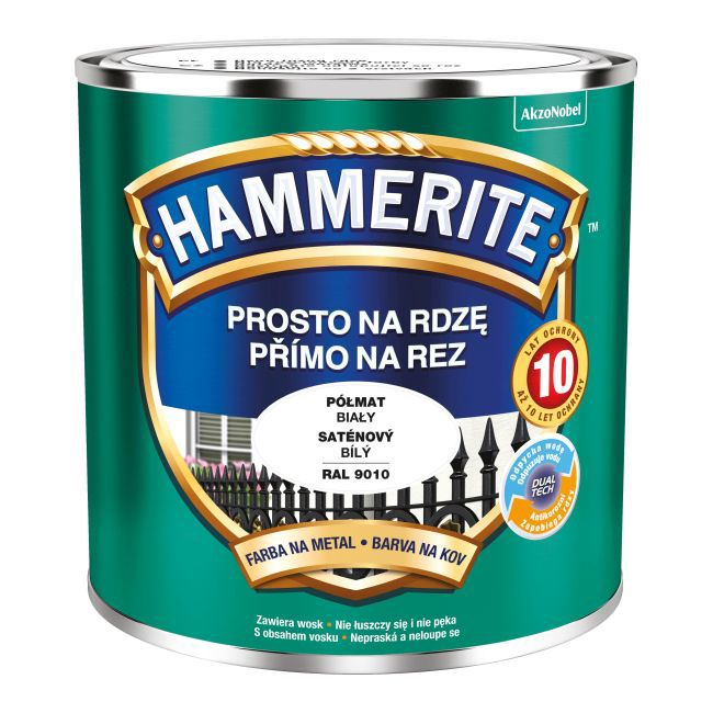 Farba do metalu Hammerite Prosto Na Rdzę półmat biały 0,25 l