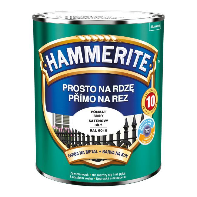 Farba do metalu Hammerite Prosto Na Rdzę półmat biały 0,7 l
