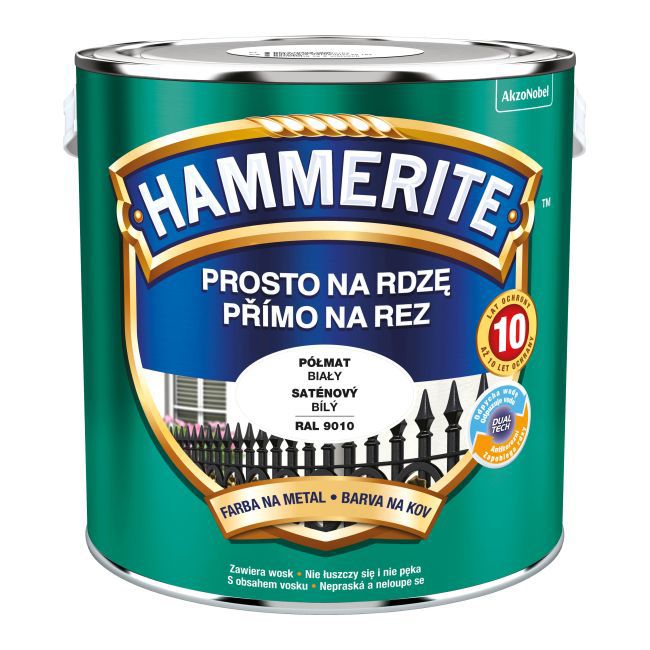 Farba do metalu Hammerite Prosto Na Rdzę półmat biały 2,5 l