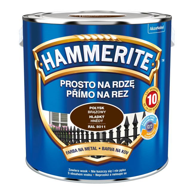 Farba do metalu Hammerite Prosto Na Rdzę połysk brązowy 2,5 l