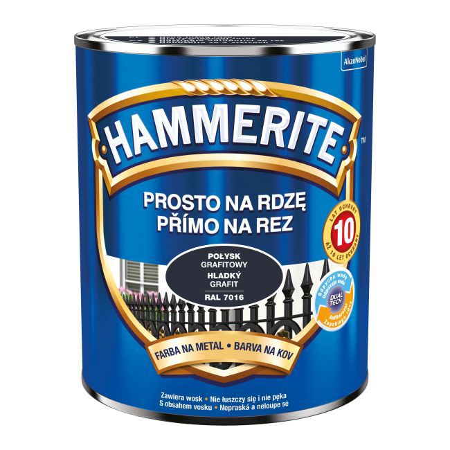 Farba do metalu Hammerite Prosto Na Rdzę połysk grafitowy 0,7 l