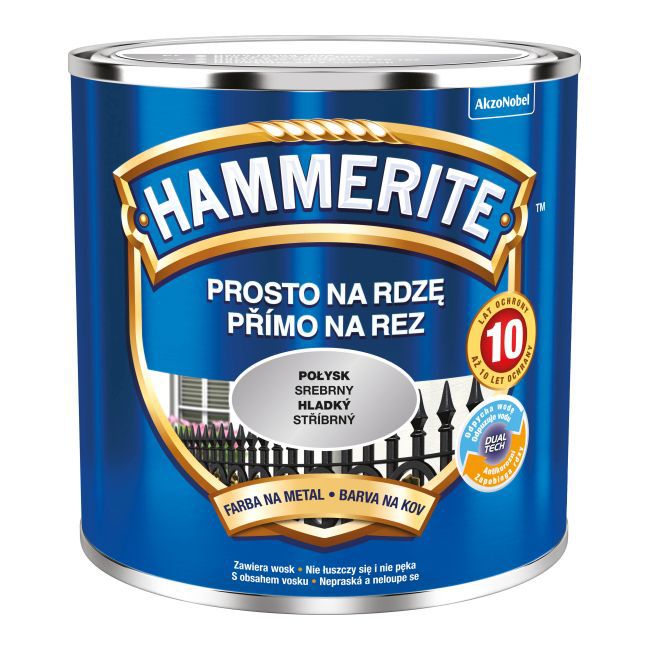 Farba do metalu Hammerite Prosto Na Rdzę połysk srebrny 0,25 l