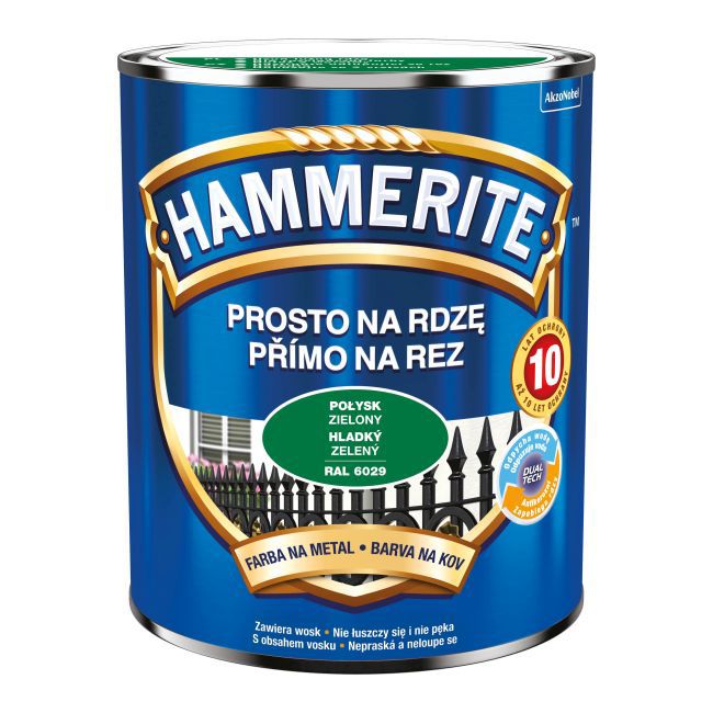 Farba do metalu Hammerite Prosto Na Rdzę połysk zielony 0,7 l