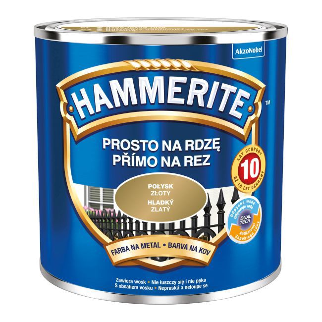 Farba do metalu Hammerite Prosto Na Rdzę połysk złoty 0,25 l