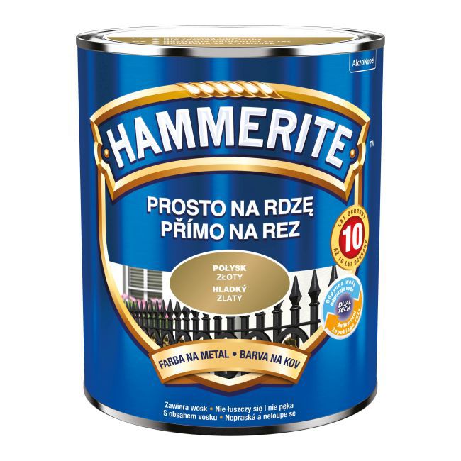 Farba do metalu Hammerite Prosto Na Rdzę połysk złoty 0,7 l