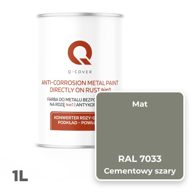 Farba do Metalu Prosto na Rdzę 4w1 Q-Cover Cementowy szary RAL7033 Mat 1L