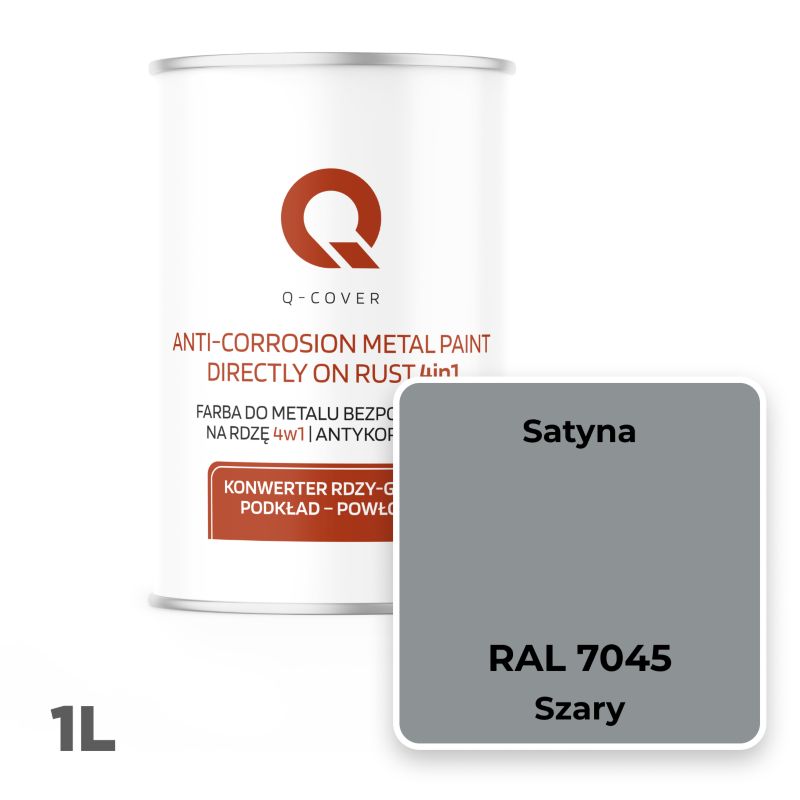 Farba do Metalu Prosto na Rdzę 4w1 Q-Cover Szary RAL7045 Satyna 1L