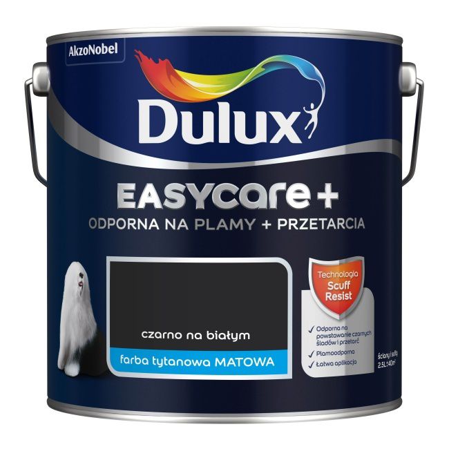 Farba Dulux EasyCare+ czarno na białym 2,5 l