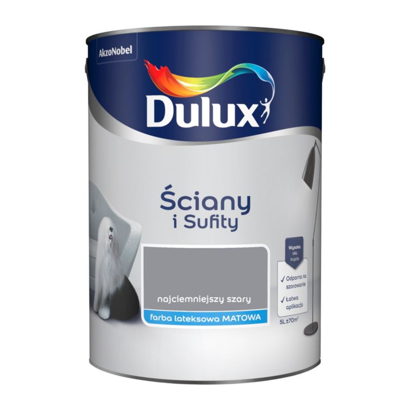 Farba Dulux Ściany i Sufity najciemniejszy szary 5 l
