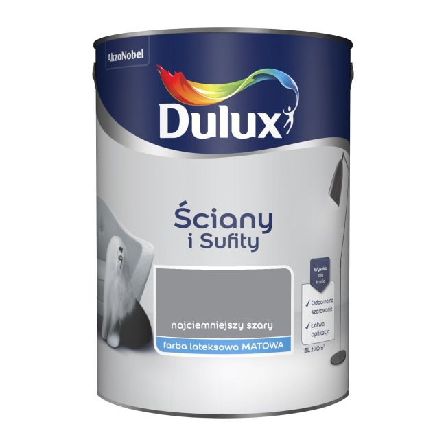 Farba Dulux Ściany i Sufity najciemniejszy szary 5 l