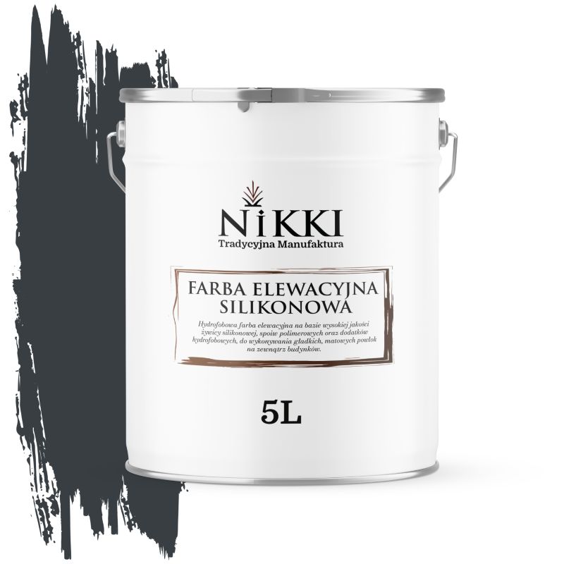 Farba Elewacyjna Zewnętrzna Silikonowa Odporna na Zielenienie NIKKI Antracyt 7016 5L