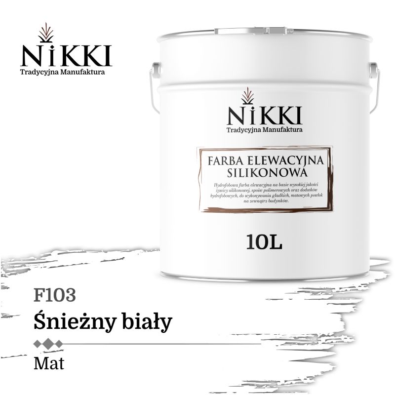 Farba Elewacyjna Zewnętrzna Silikonowa Odporna na Zielenienie NIKKI Biały śnieżny F103 10L