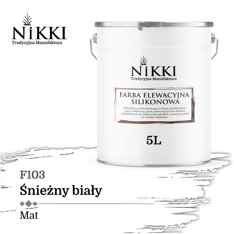 Farba Elewacyjna Zewnętrzna Silikonowa Odporna na Zielenienie NIKKI Biały śnieżny F103 5L