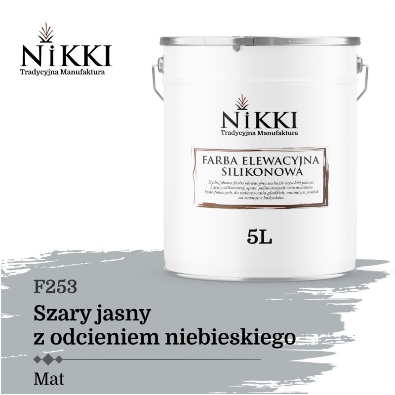 Farba Elewacyjna Zewnętrzna Silikonowa Odporna na Zielenienie NIKKI Szary jasny z odcieniem niebieskiego F253 5L
