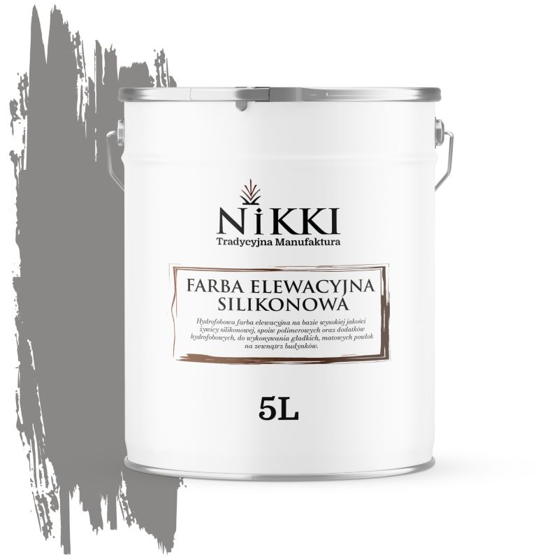 Farba Elewacyjna Zewnętrzna Silikonowa Odporna na Zielenienie NIKKI Szary stalowy F265 5L