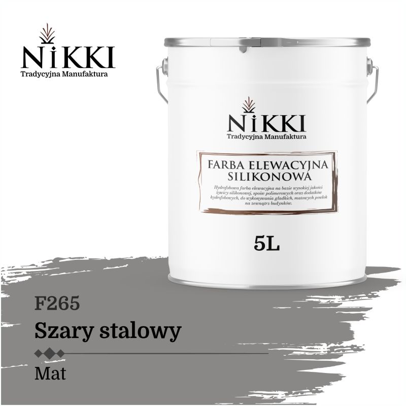 Farba Elewacyjna Zewnętrzna Silikonowa Odporna na Zielenienie NIKKI Szary stalowy F265 5L