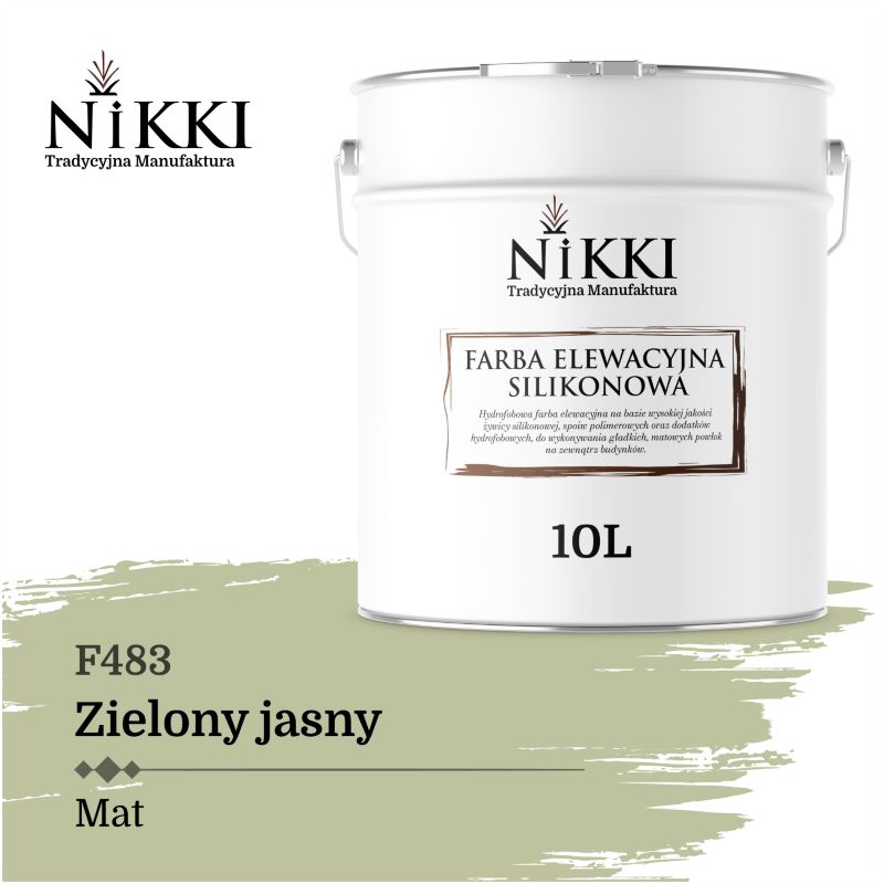 Farba Elewacyjna Zewnętrzna Silikonowa Odporna na Zielenienie NIKKI Zielony jasny F483 10L