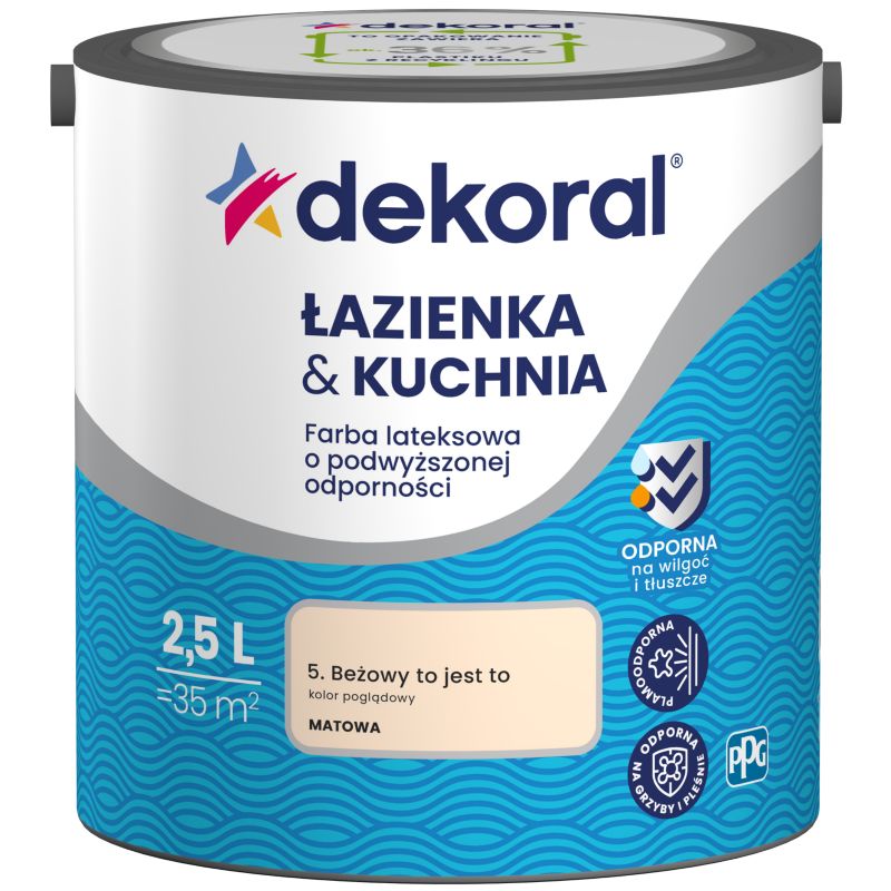 Farba kolorowa Dekoral Łazienka & Kuchnia beżowy to jest 2,5 l