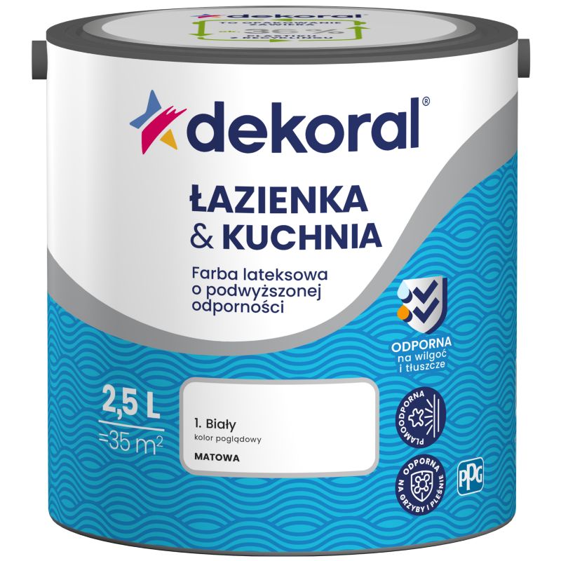 Farba kolorowa Dekoral Łazienka & Kuchnia biały 2,5 l