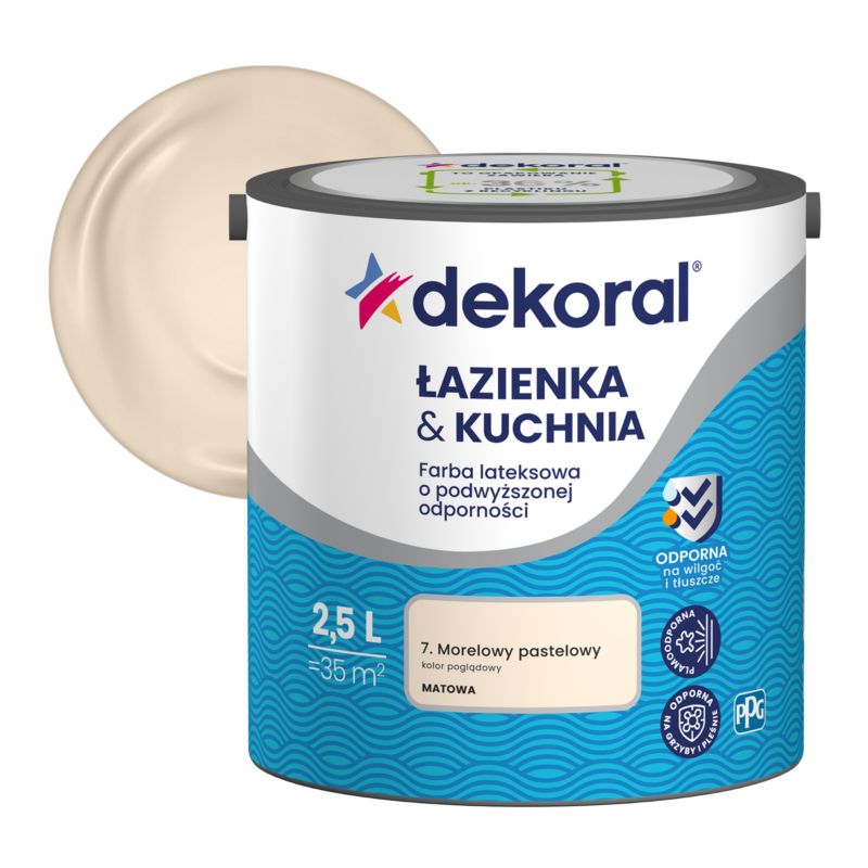 Farba kolorowa Dekoral Łazienka & Kuchnia morelowy pastelowy 2,5 l