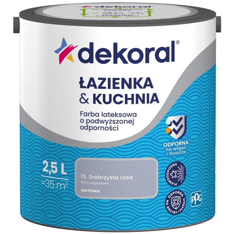 Farba kolorowa Dekoral Łazienka & Kuchnia srebrzysta rosa 2,5 l